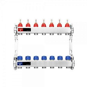 Коллекторная группа с расходомерами Varmega VM15107 BP 1", на 7 контуров 3/4" ЕК, нержавеющая сталь